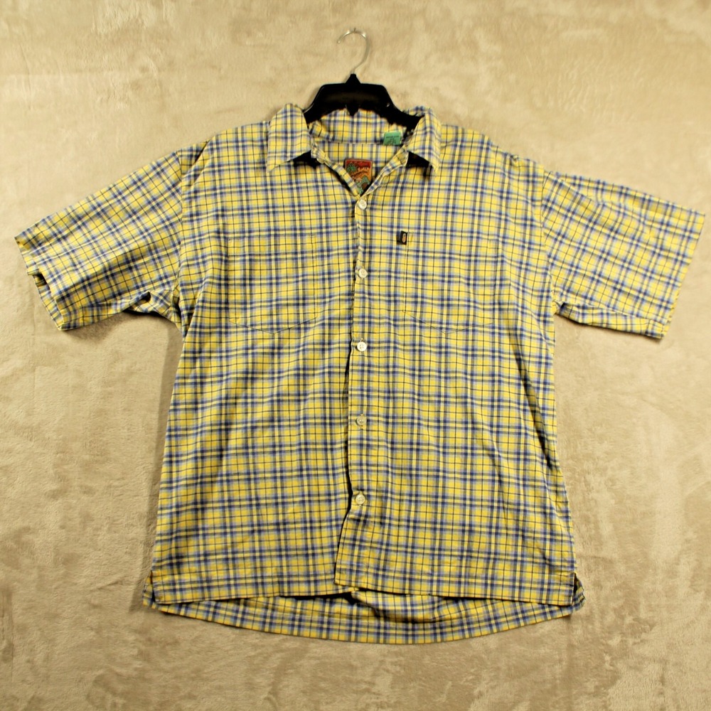 Pineapple Connection Men's Short Sleeve Button Down Size S Plaid Yellow